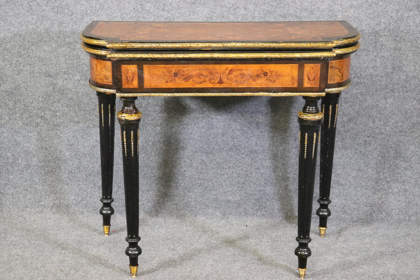 Superb Bronze Mounted Inlaid Walnut Ebonized French Games Table Circa 1870