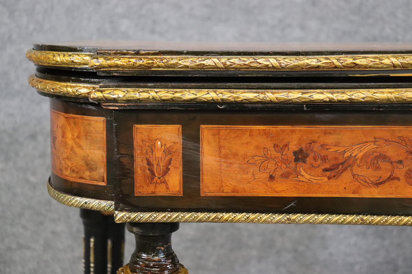 Superb Bronze Mounted Inlaid Walnut Ebonized French Games Table Circa 1870