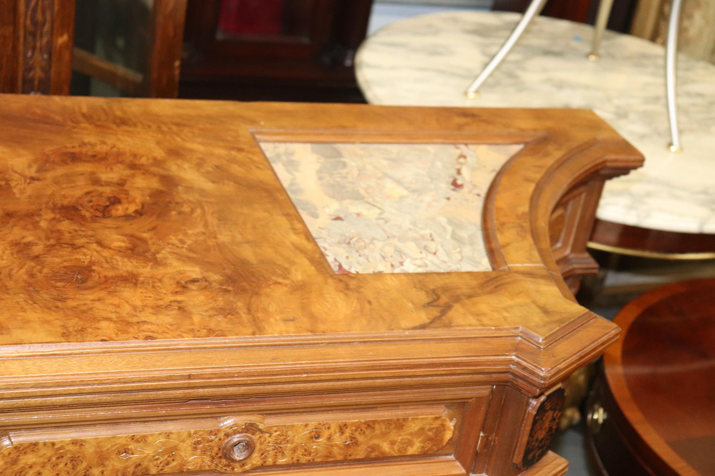 Pottier and Stymus Attributed Circassian Walnut Inlaid Credenza Sideboard