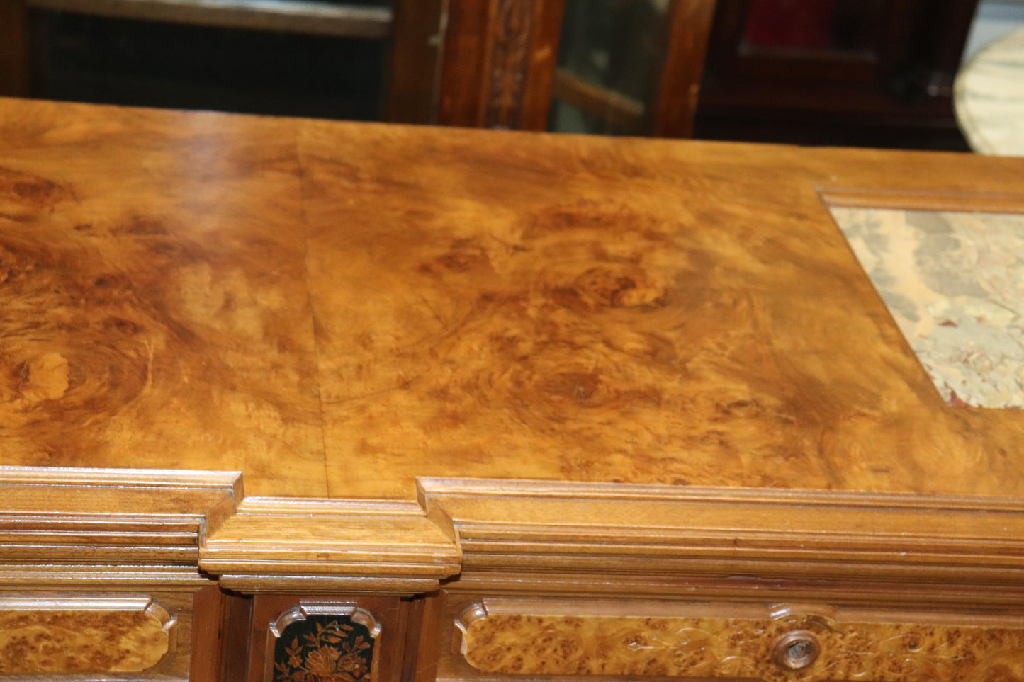 Pottier and Stymus Attributed Circassian Walnut Inlaid Credenza Sideboard