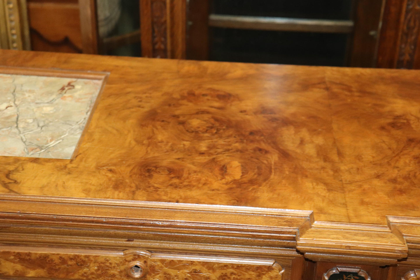 Pottier and Stymus Attributed Circassian Walnut Inlaid Credenza Sideboard