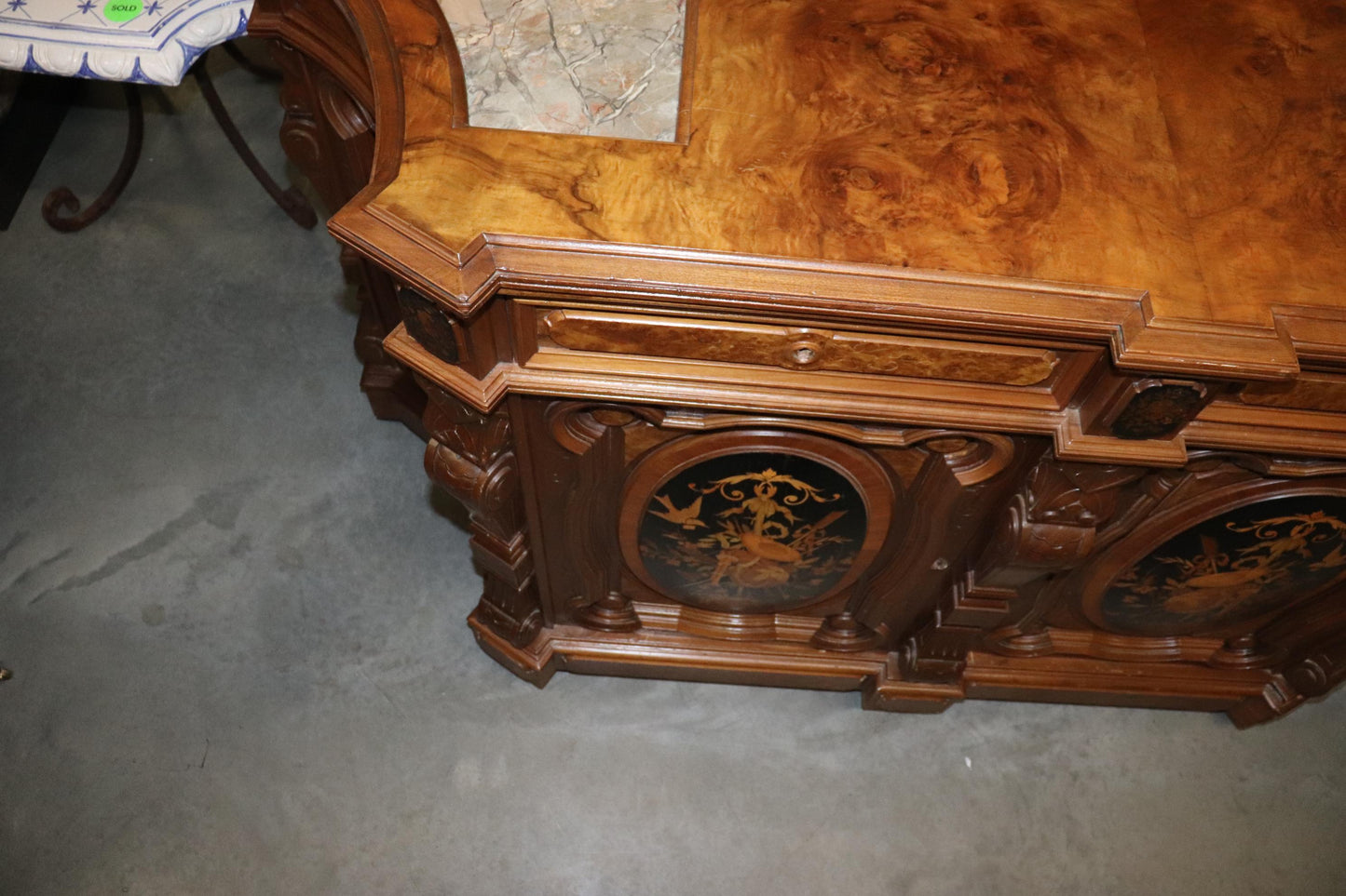 Pottier and Stymus Attributed Circassian Walnut Inlaid Credenza Sideboard