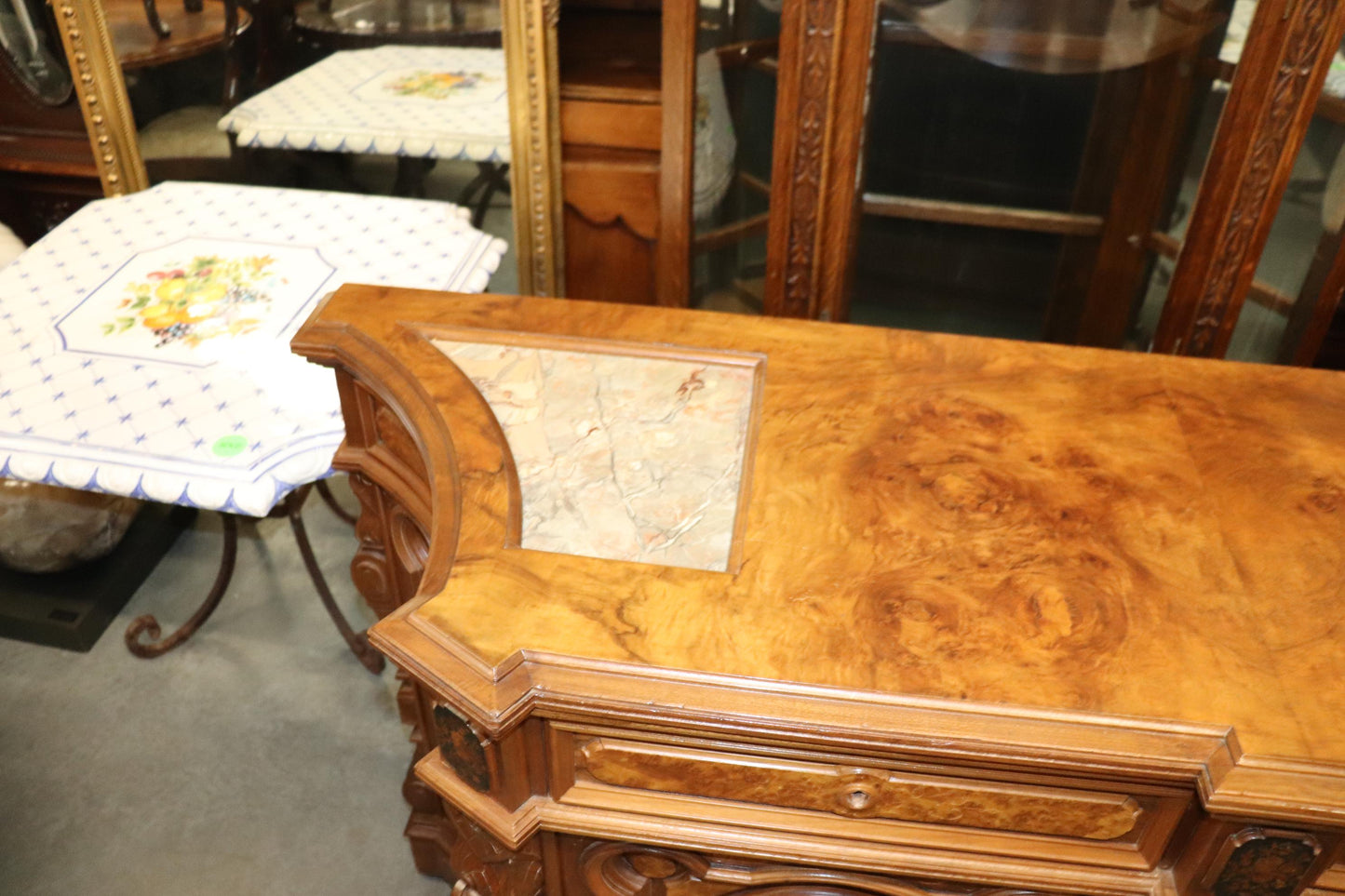 Pottier and Stymus Attributed Circassian Walnut Inlaid Credenza Sideboard