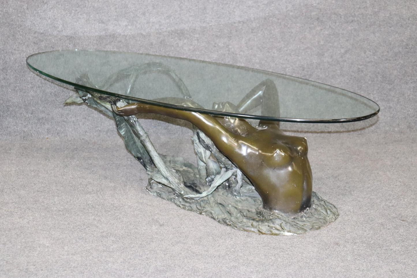 Solid Bronze Nude Woman Swimming or Mermaid Coffee Table