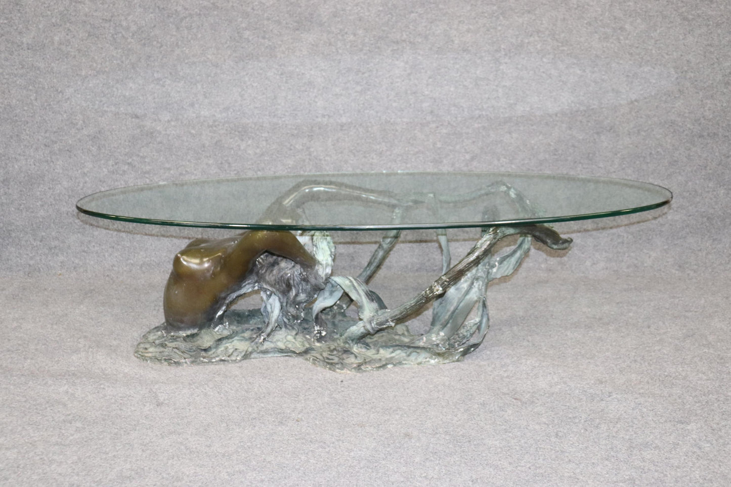 Solid Bronze Nude Woman Swimming or Mermaid Coffee Table