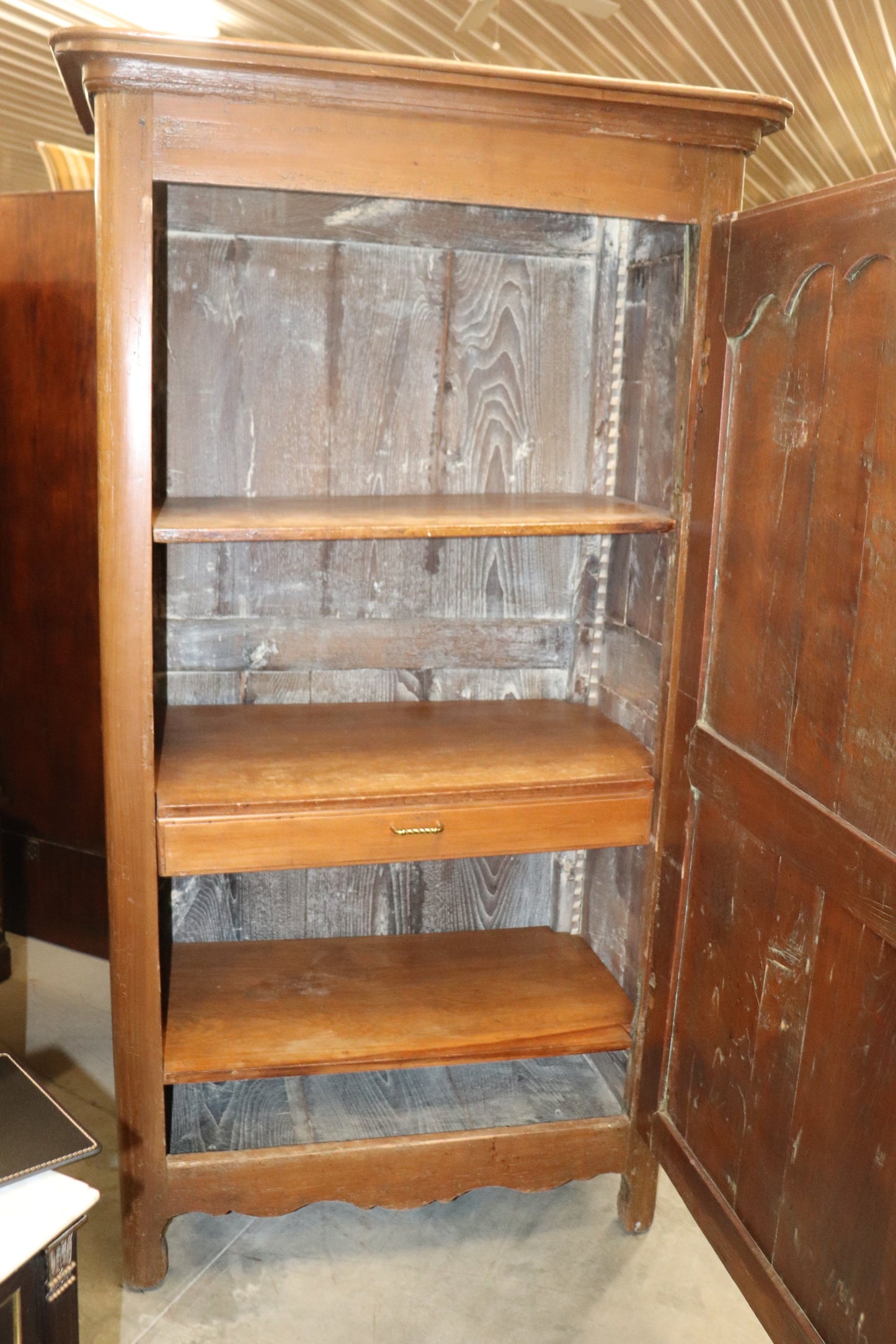 Fine Solid Oak Single Door French Country Armoire Bonnetiere Circa 1840s