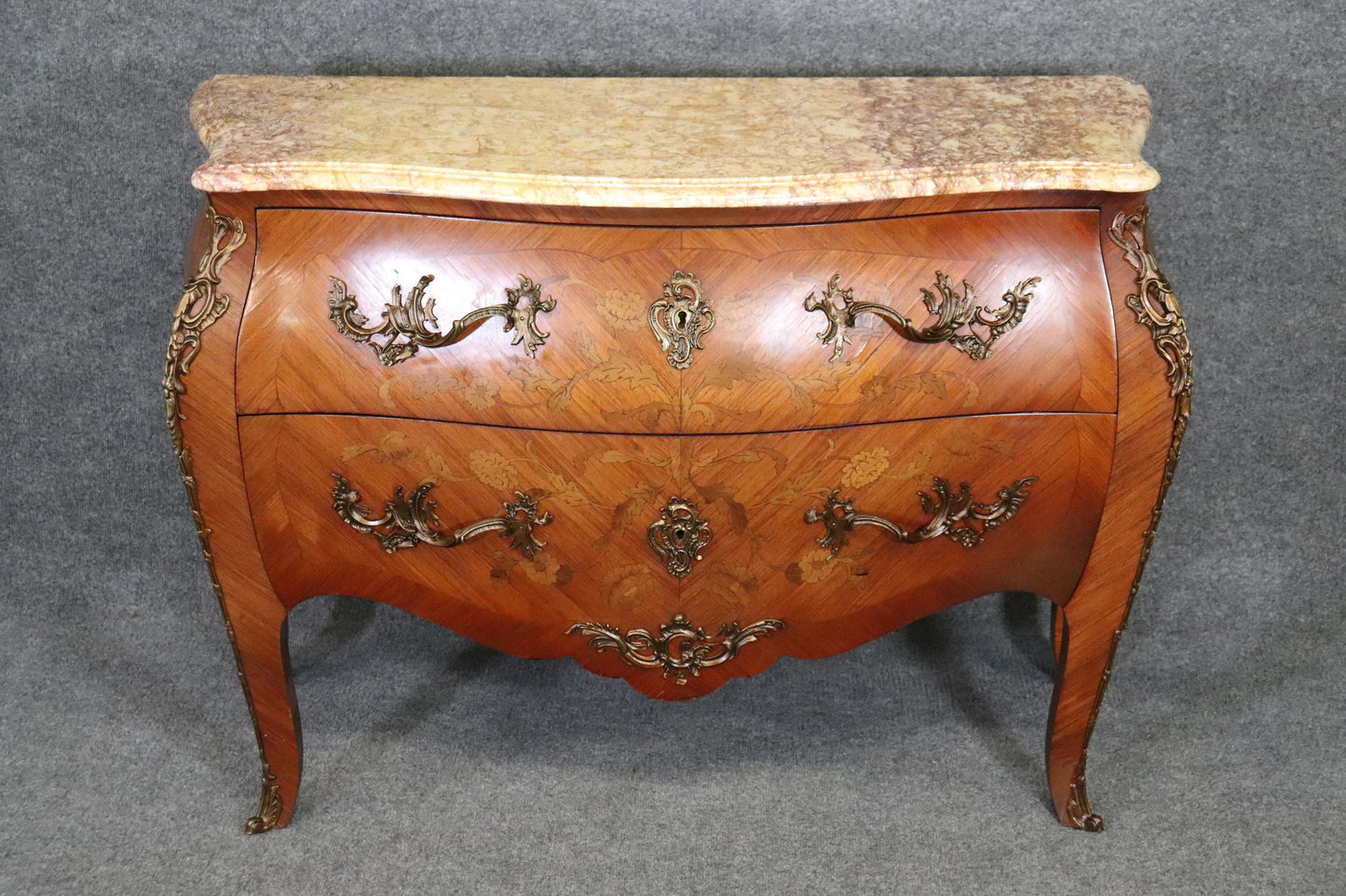 Superb Bronze Mounted French Louis XV Marble Top Commode, circa 1900