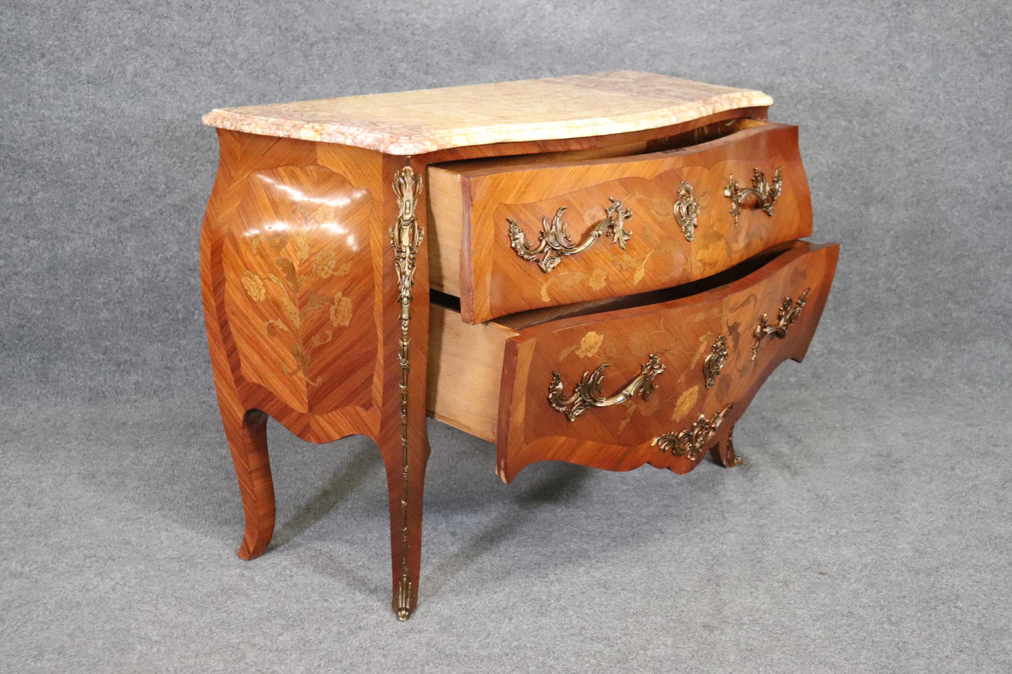 Superb Bronze Mounted French Louis XV Marble Top Commode, circa 1900