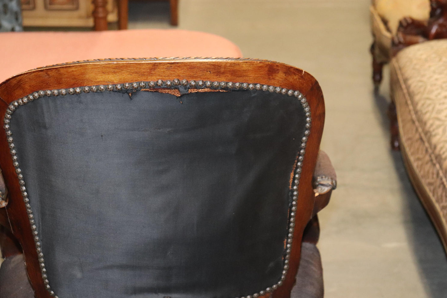 French Louis XV Brown Needlepoint Armchair Circa 1940