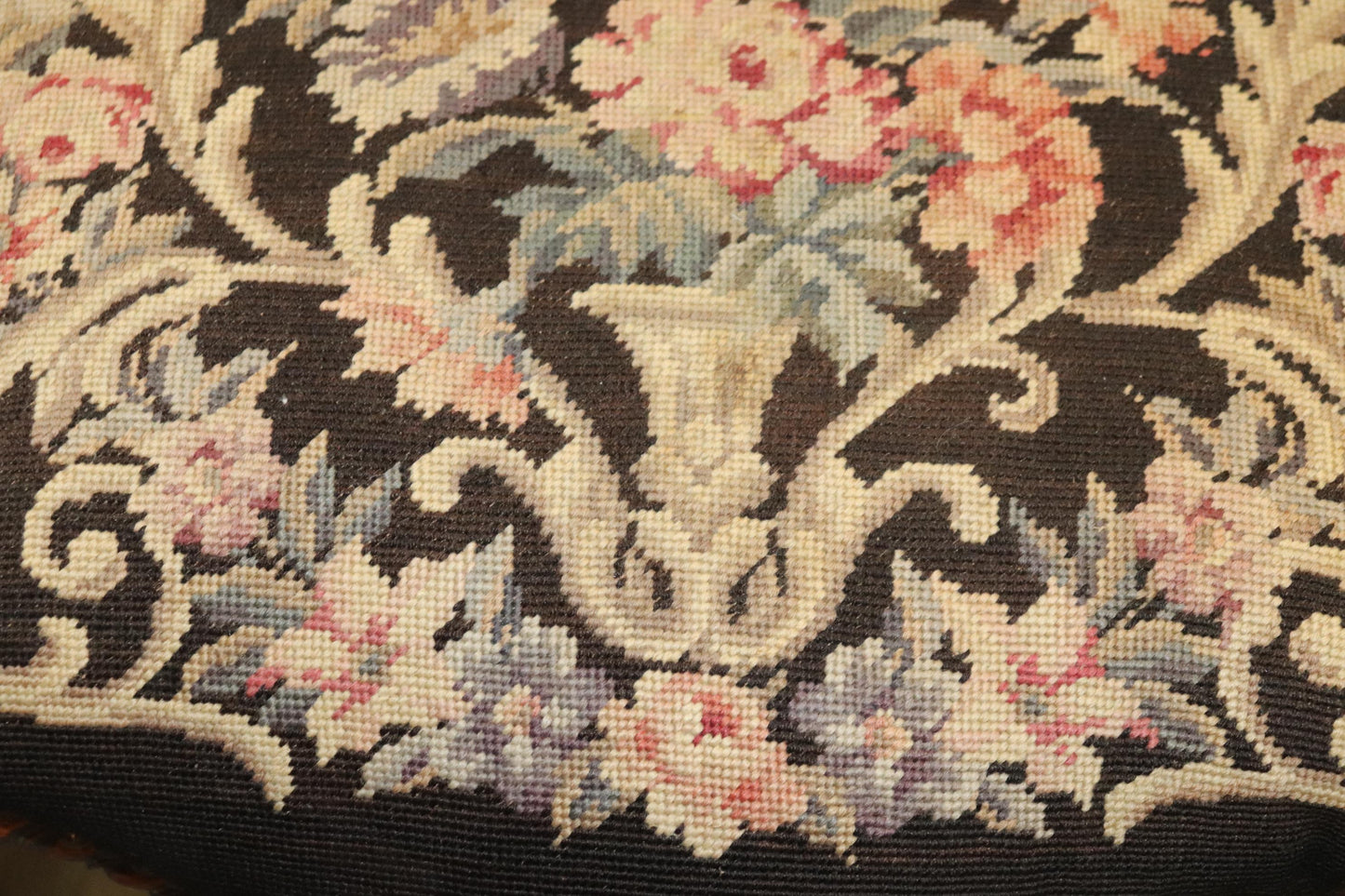 French Louis XV Brown Needlepoint Armchair Circa 1940