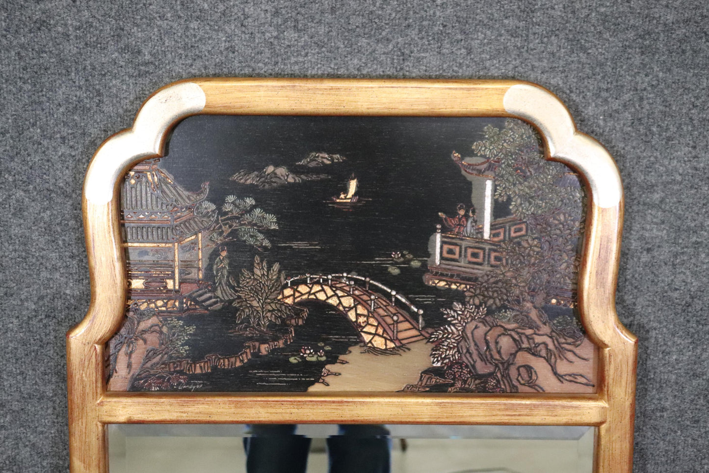 Gorgeous LaBarge Chinoiserie mirror with gold leaf and sophisticated Lines