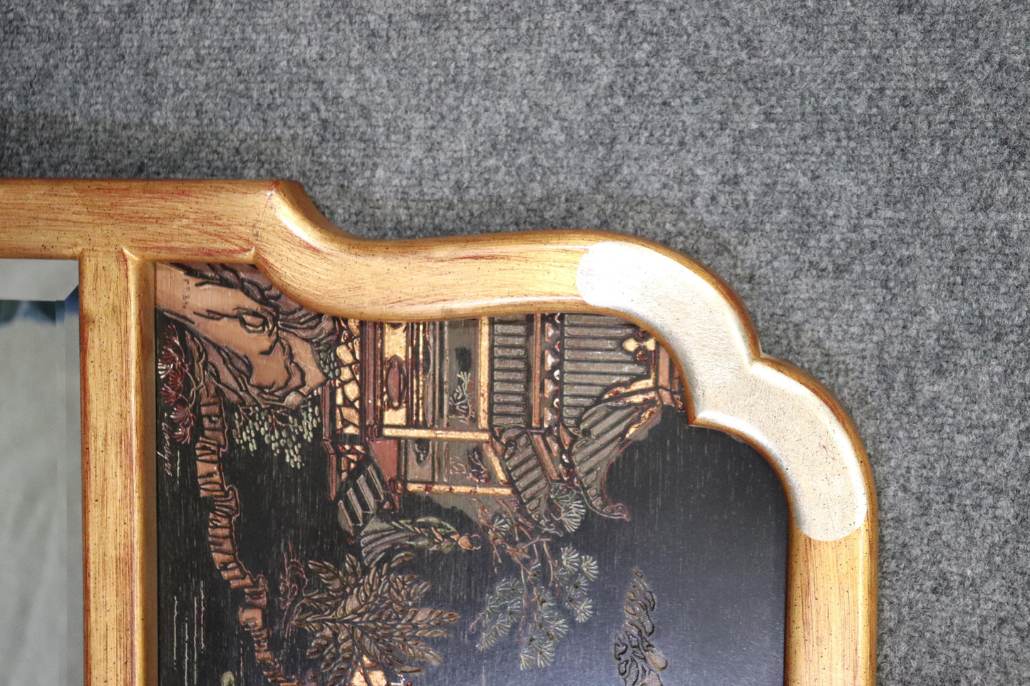 Gorgeous LaBarge Chinoiserie mirror with gold leaf and sophisticated Lines