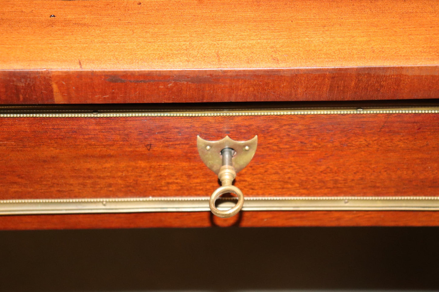 Black Leather Top French Directoire Style Writing Desk Bureau Plat, Circa 1960