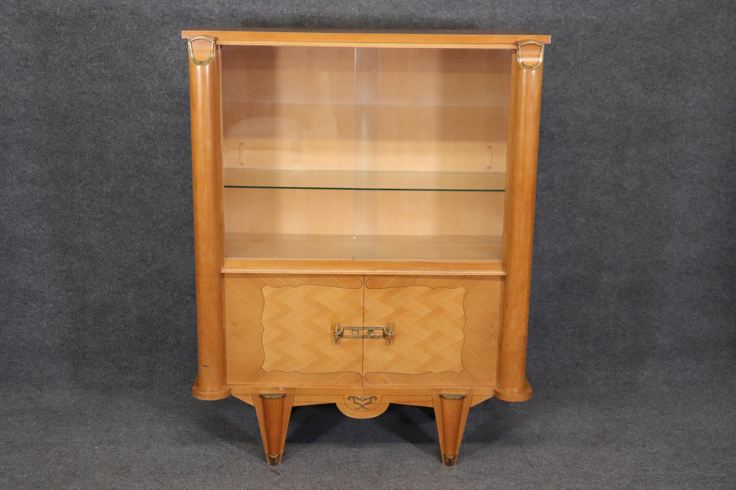 Manner of Andre Arbus Sycamore Art Deco Mid Century Modern China Cabinet