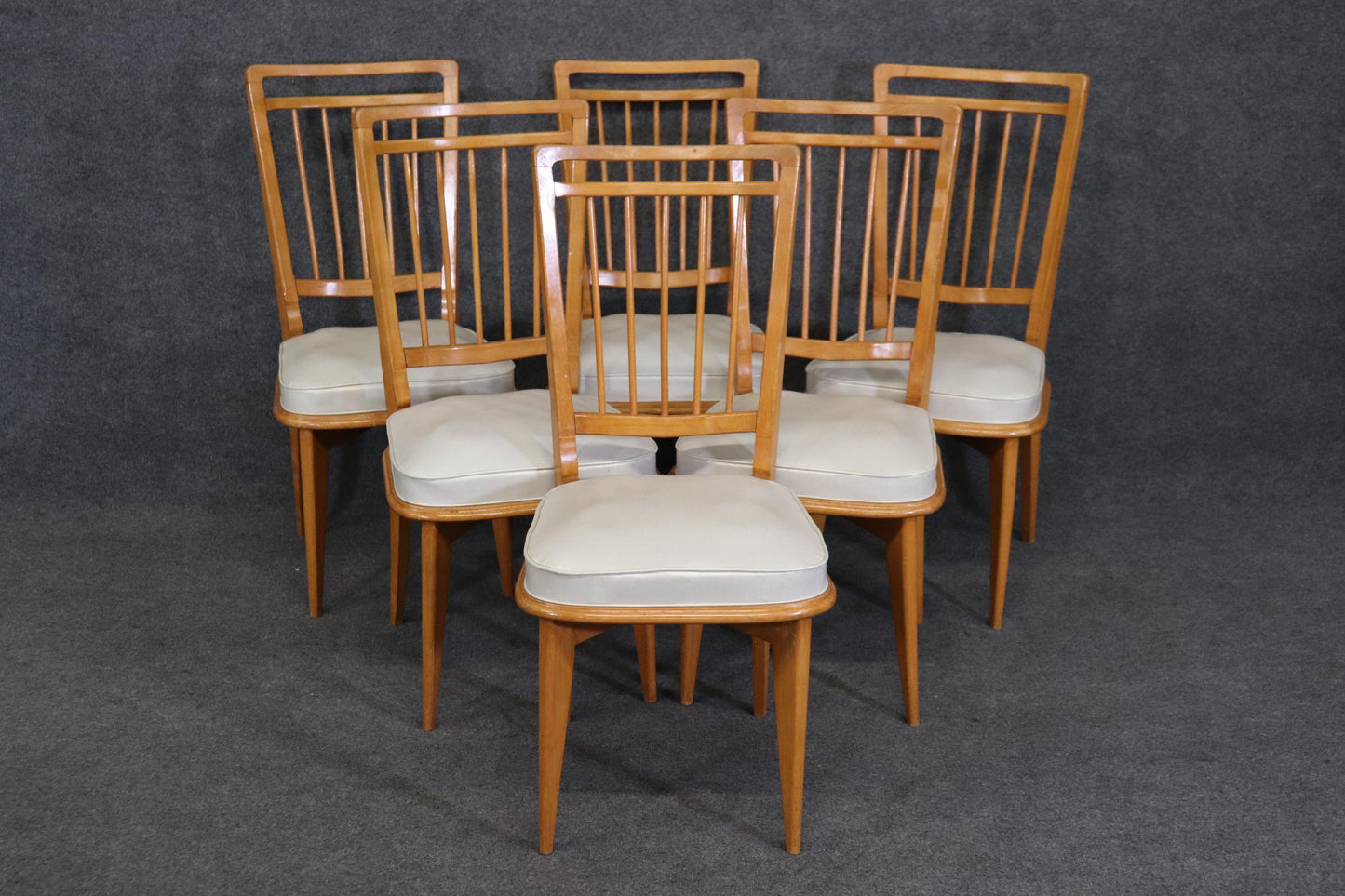 Set of Six Solid Sycamore Andre Arbus Style Mid Century Modern Dining Chairs