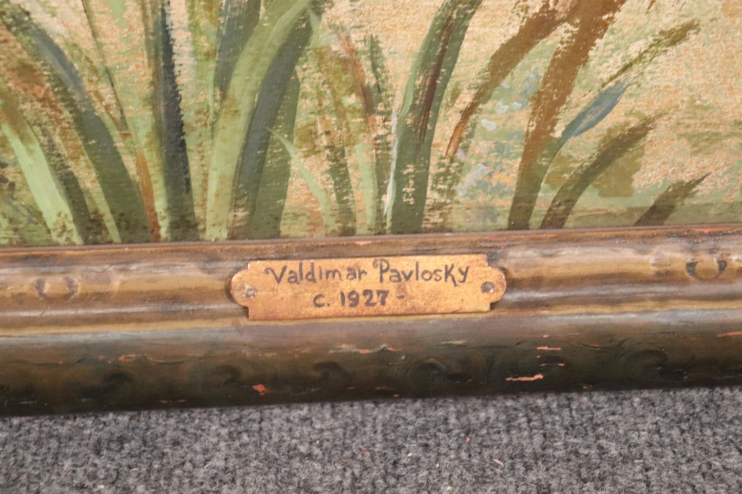 Signed Vladimir Pavlosky Oil on Canvas of Peackcock and Flowers Dated 1927