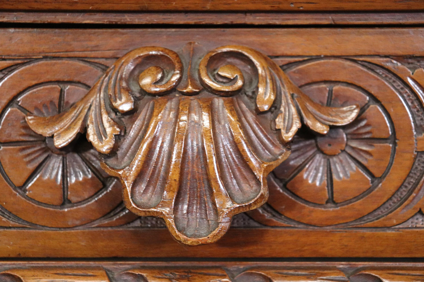 Massive Breccia Vendome Marble Top French Louis XIV Style Walnut Sideboard