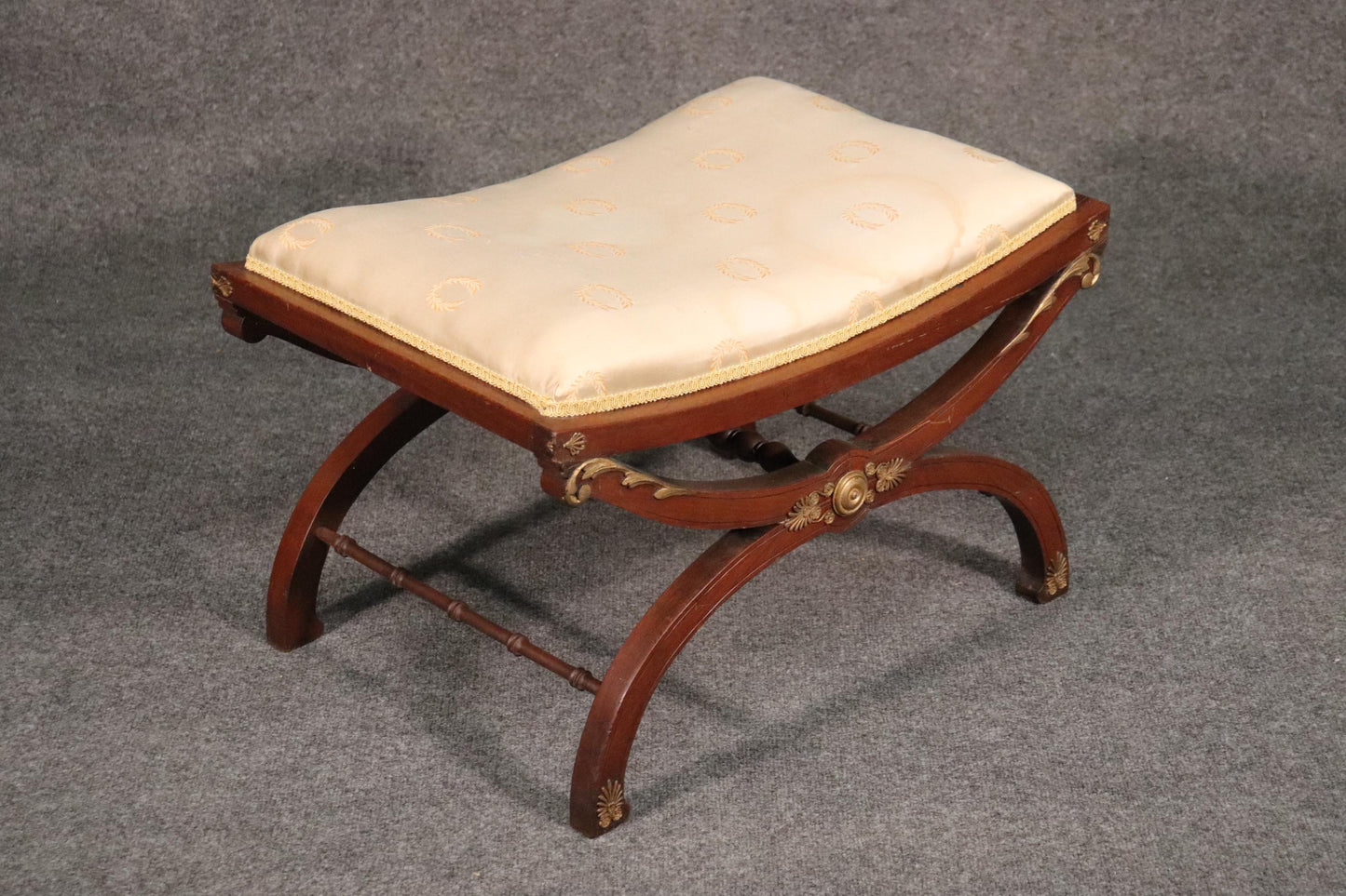 Bronze Mounted Ormolu Mahogany French Empire Stool Bench, circa 1920s