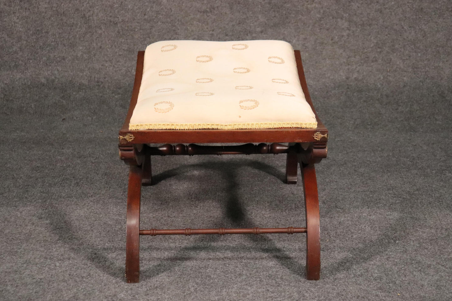 Bronze Mounted Ormolu Mahogany French Empire Stool Bench, circa 1920s