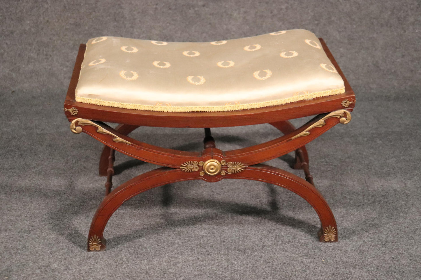 Bronze Mounted Ormolu Mahogany French Empire Stool Bench, circa 1920s