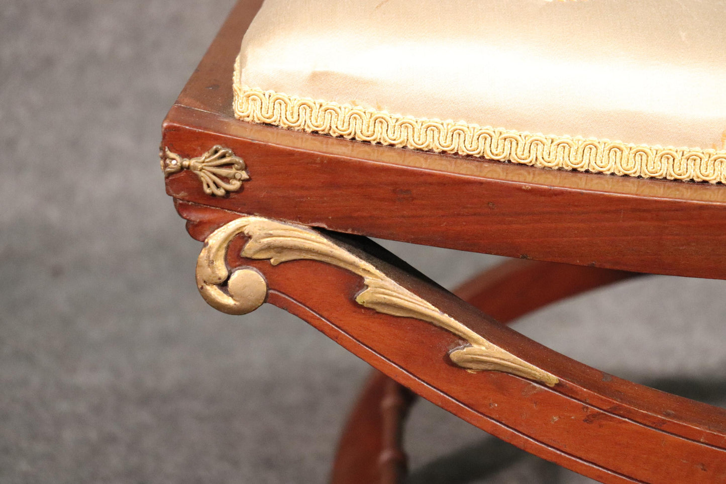 Bronze Mounted Ormolu Mahogany French Empire Stool Bench, circa 1920s