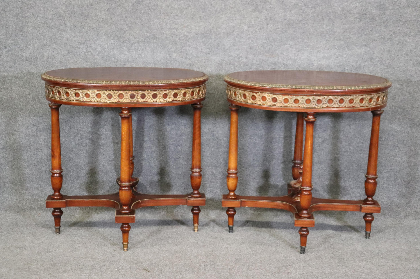 Companion Pair of Bronze Ormolu Mounted French Louis XVI End Tables