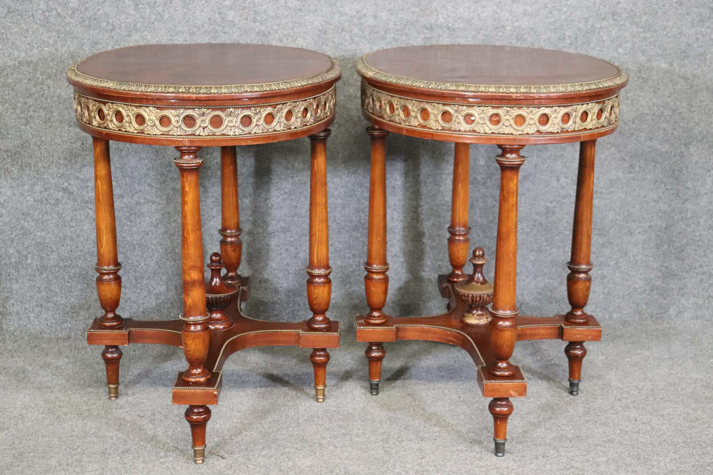 Companion Pair of Bronze Ormolu Mounted French Louis XVI End Tables