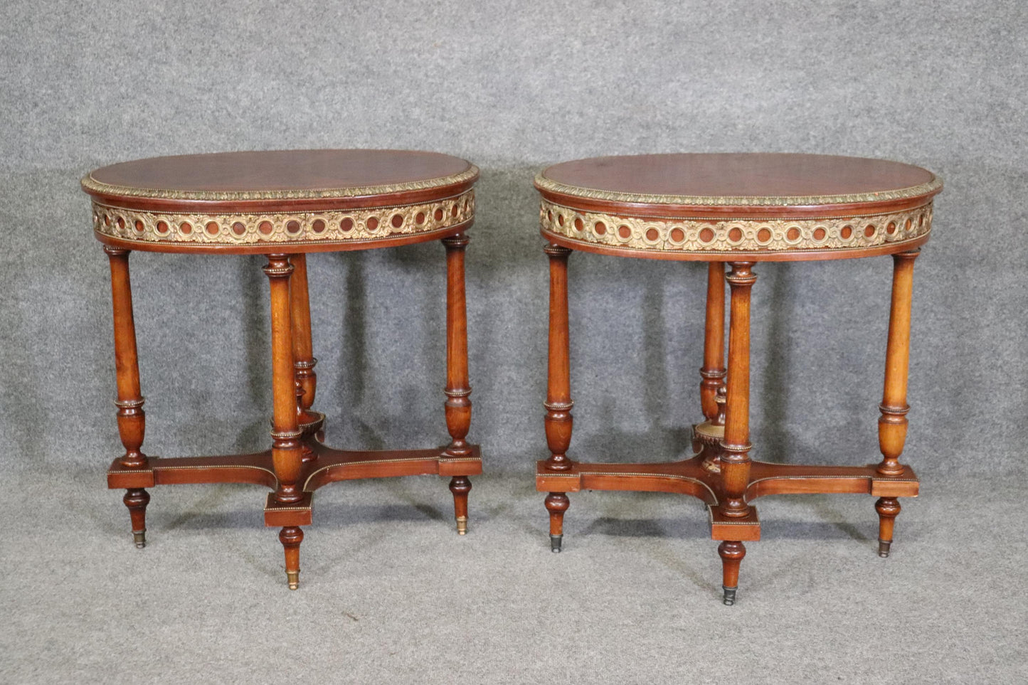 Companion Pair of Bronze Ormolu Mounted French Louis XVI End Tables