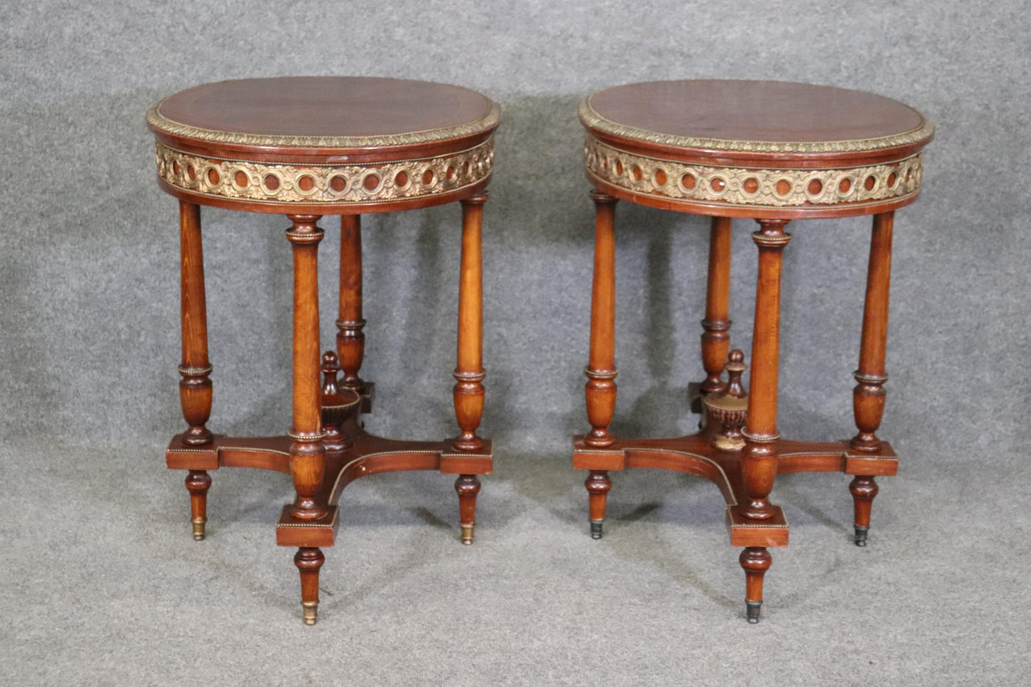 Companion Pair of Bronze Ormolu Mounted French Louis XVI End Tables