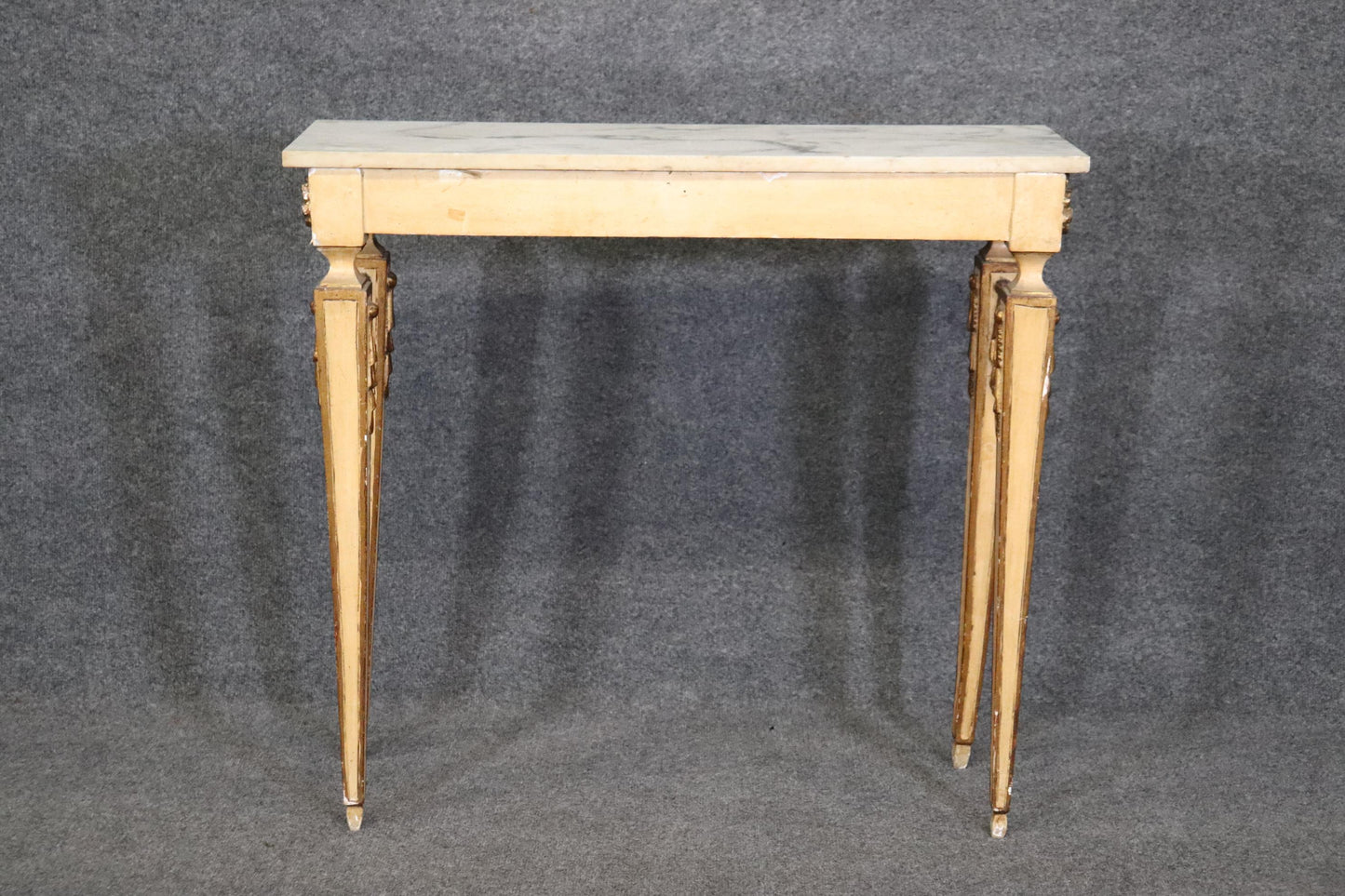 Creme Painted Marble Top Neoclassical Style Italian Console Table with Drawer