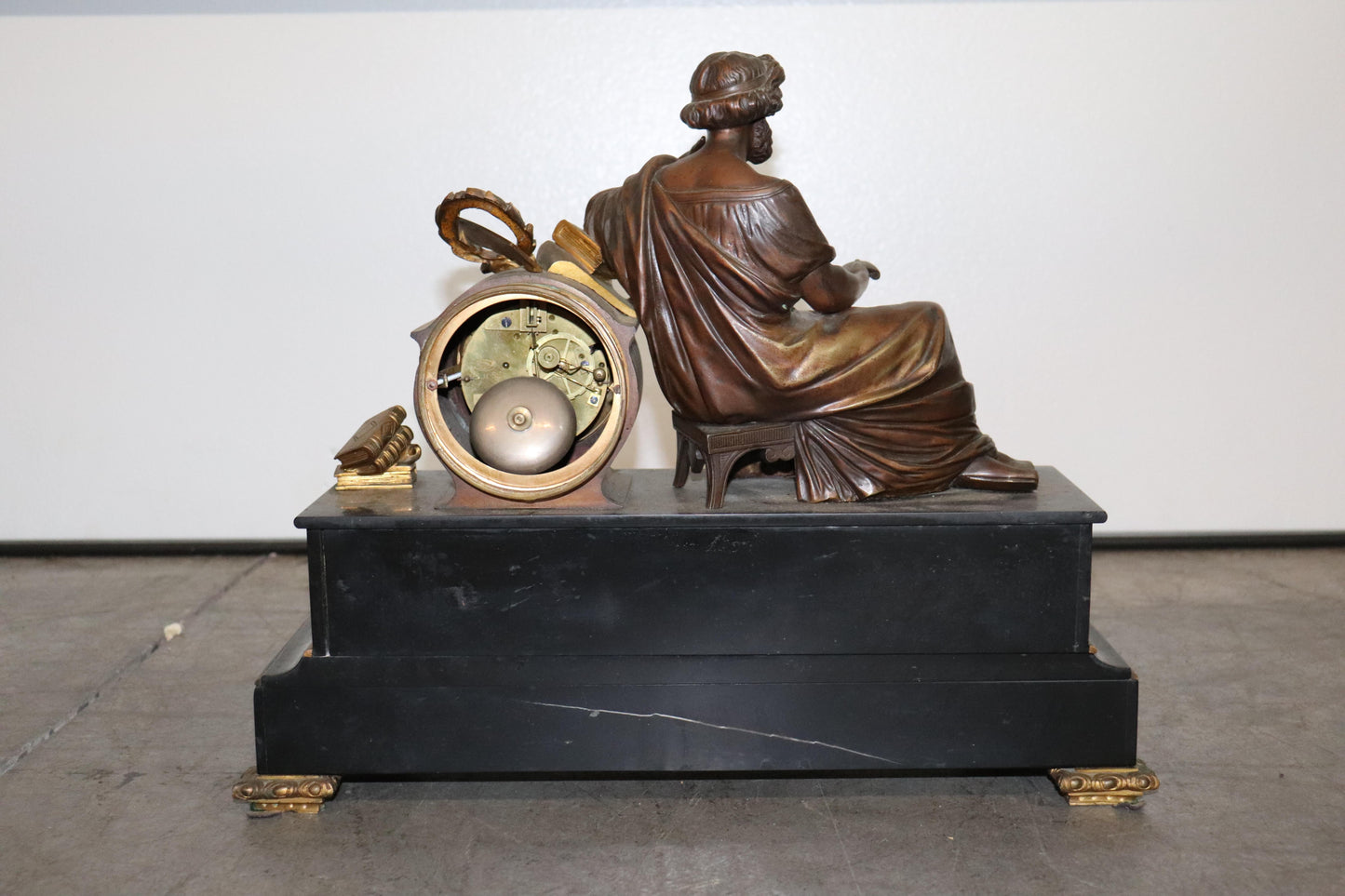 Fine French Verdi Marble and Bronze Mantel Clock of an Enrobed Wise Old Scholar