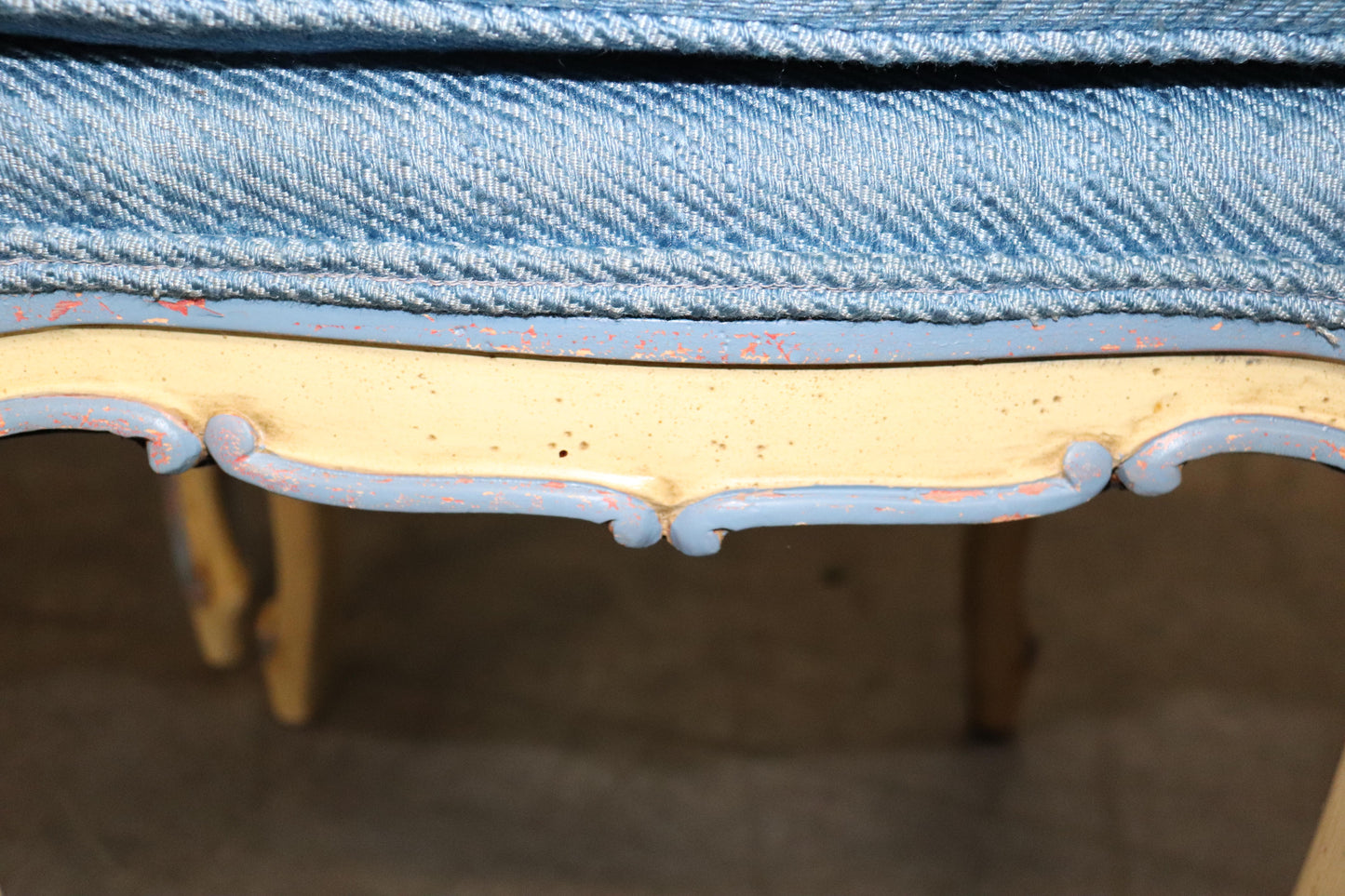 Pair of French Louis XV Painted Foot Stools Ottomans, Circa 1940