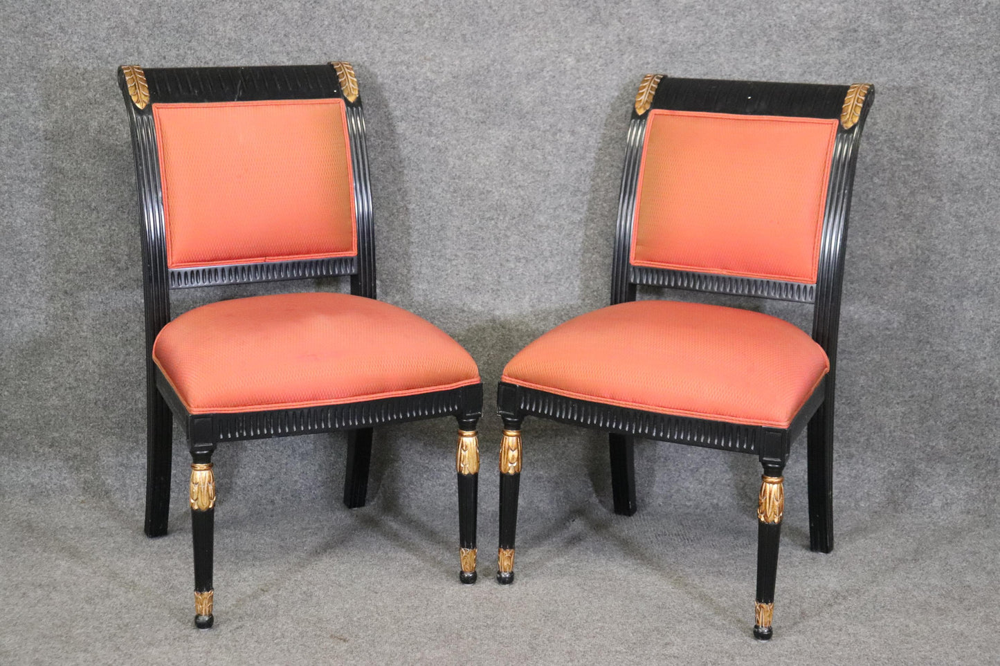 Set of 10 Ebonized Lacquered and Gilded French Directoire Dining Chairs