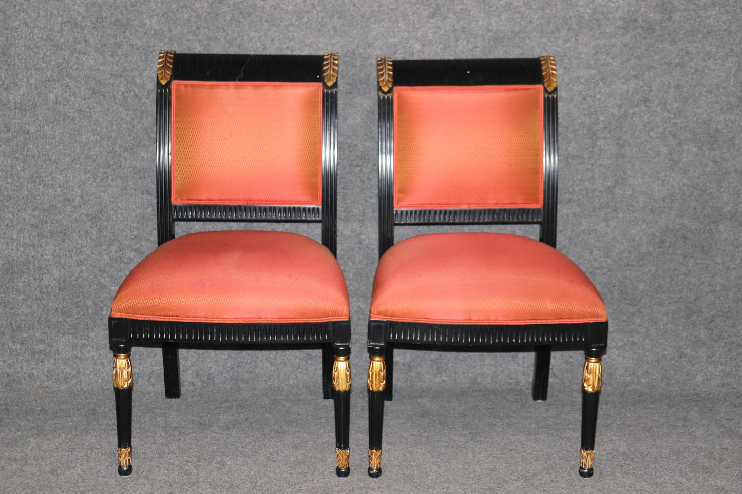 Set of 10 Ebonized Lacquered and Gilded French Directoire Dining Chairs