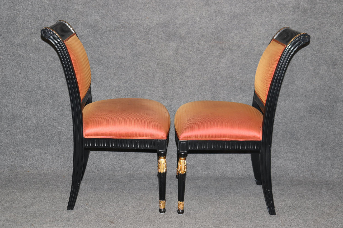 Set of 10 Ebonized Lacquered and Gilded French Directoire Dining Chairs