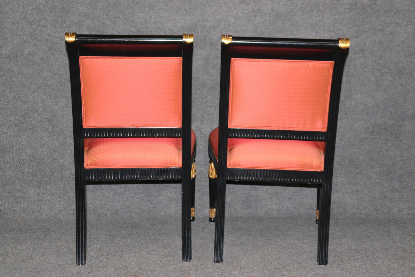 Set of 10 Ebonized Lacquered and Gilded French Directoire Dining Chairs