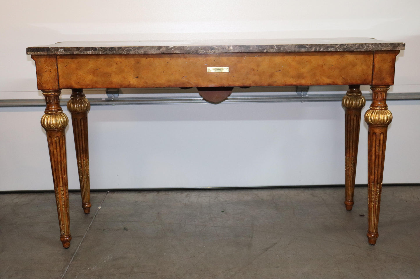 Quality Maitland Smith Varigated Marble Top Gilded Directoire Console Table