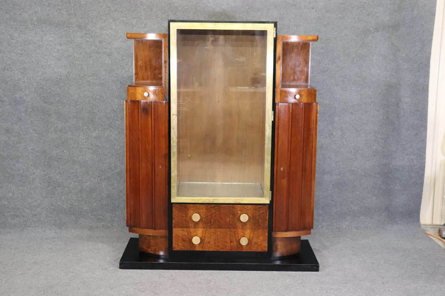 Fantastic Signed French Art Deco Highly Figured Mahogany and Brass Circa 1920