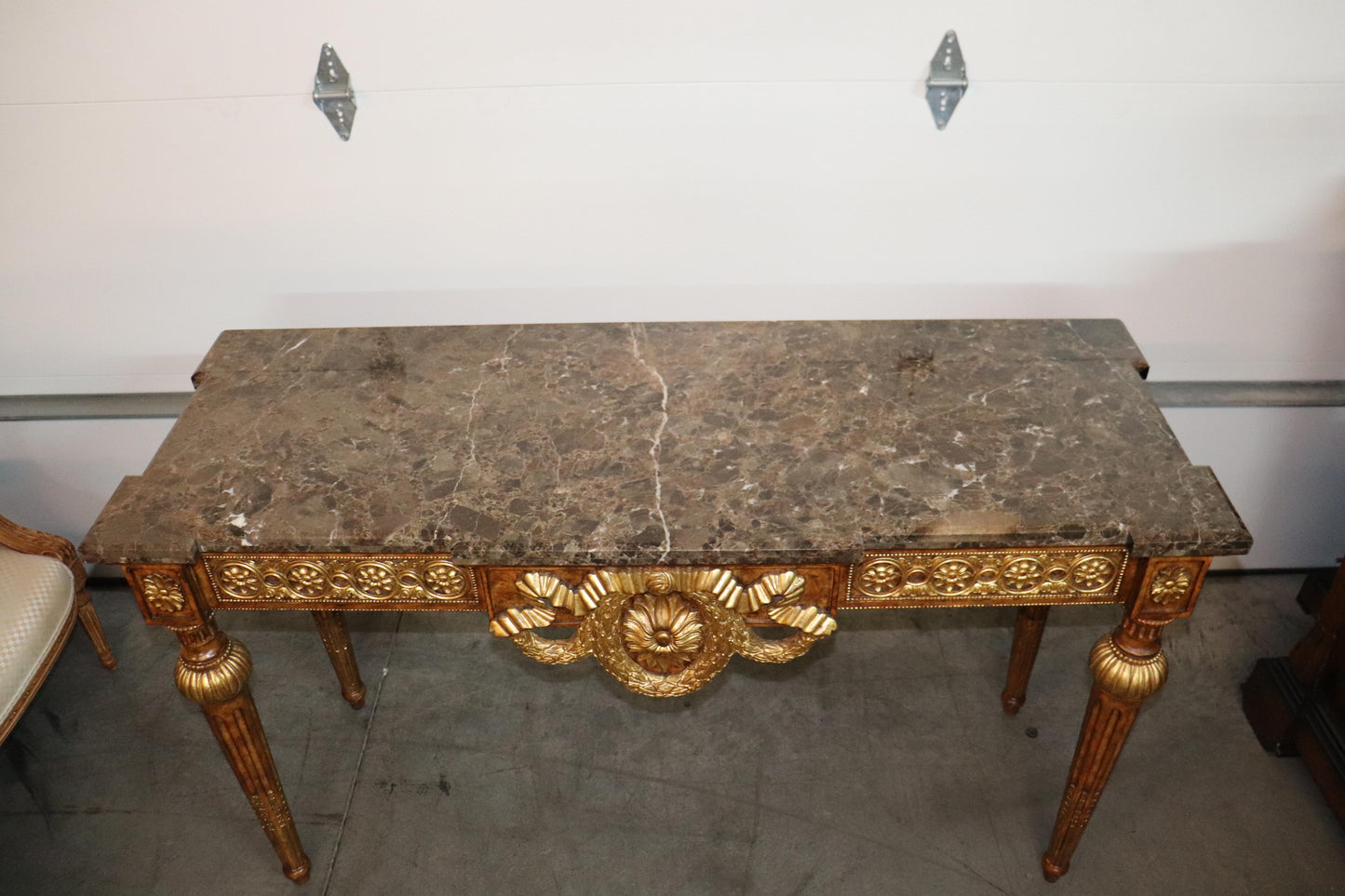 Quality Maitland Smith Varigated Marble Top Gilded Directoire Console Table