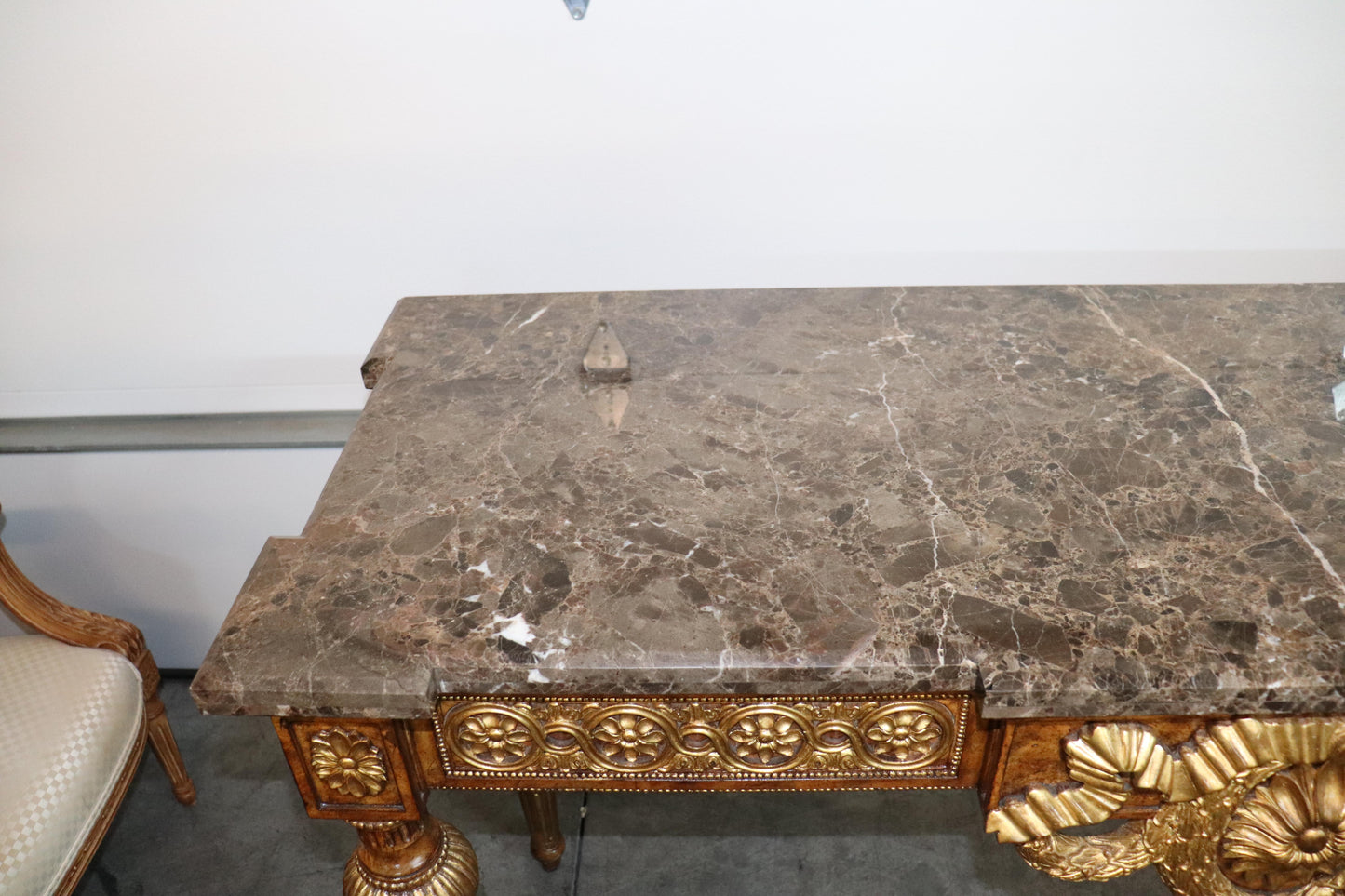 Quality Maitland Smith Varigated Marble Top Gilded Directoire Console Table