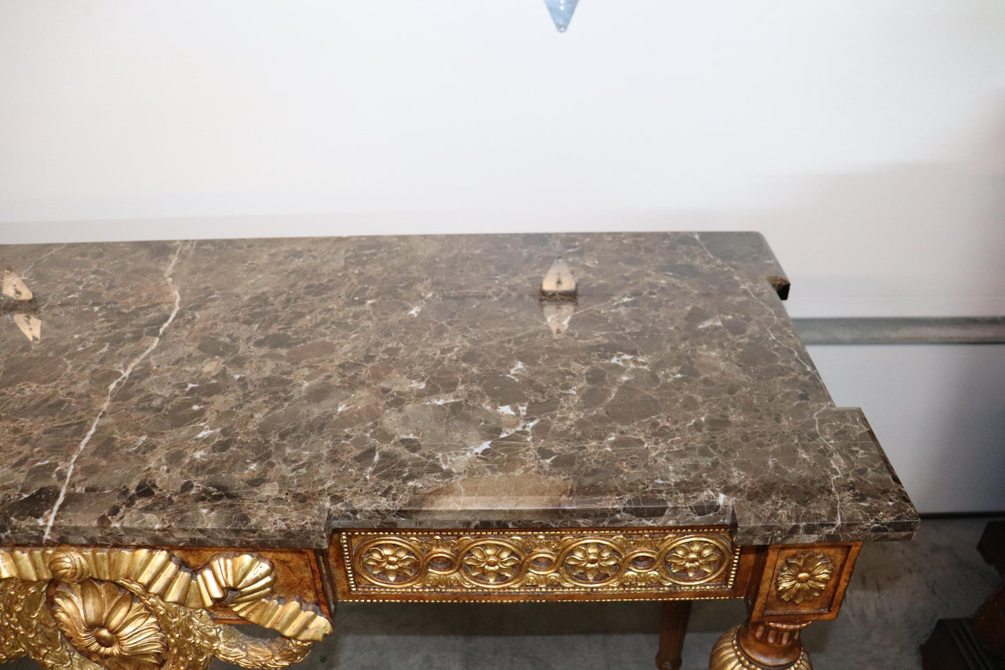 Quality Maitland Smith Varigated Marble Top Gilded Directoire Console Table