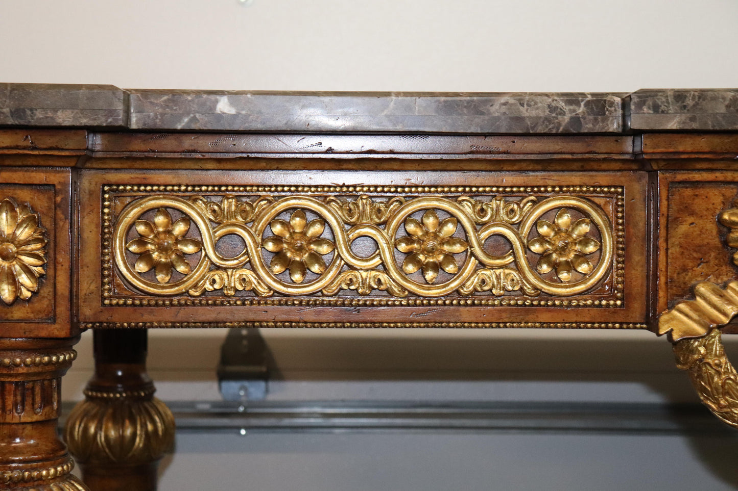 Quality Maitland Smith Varigated Marble Top Gilded Directoire Console Table