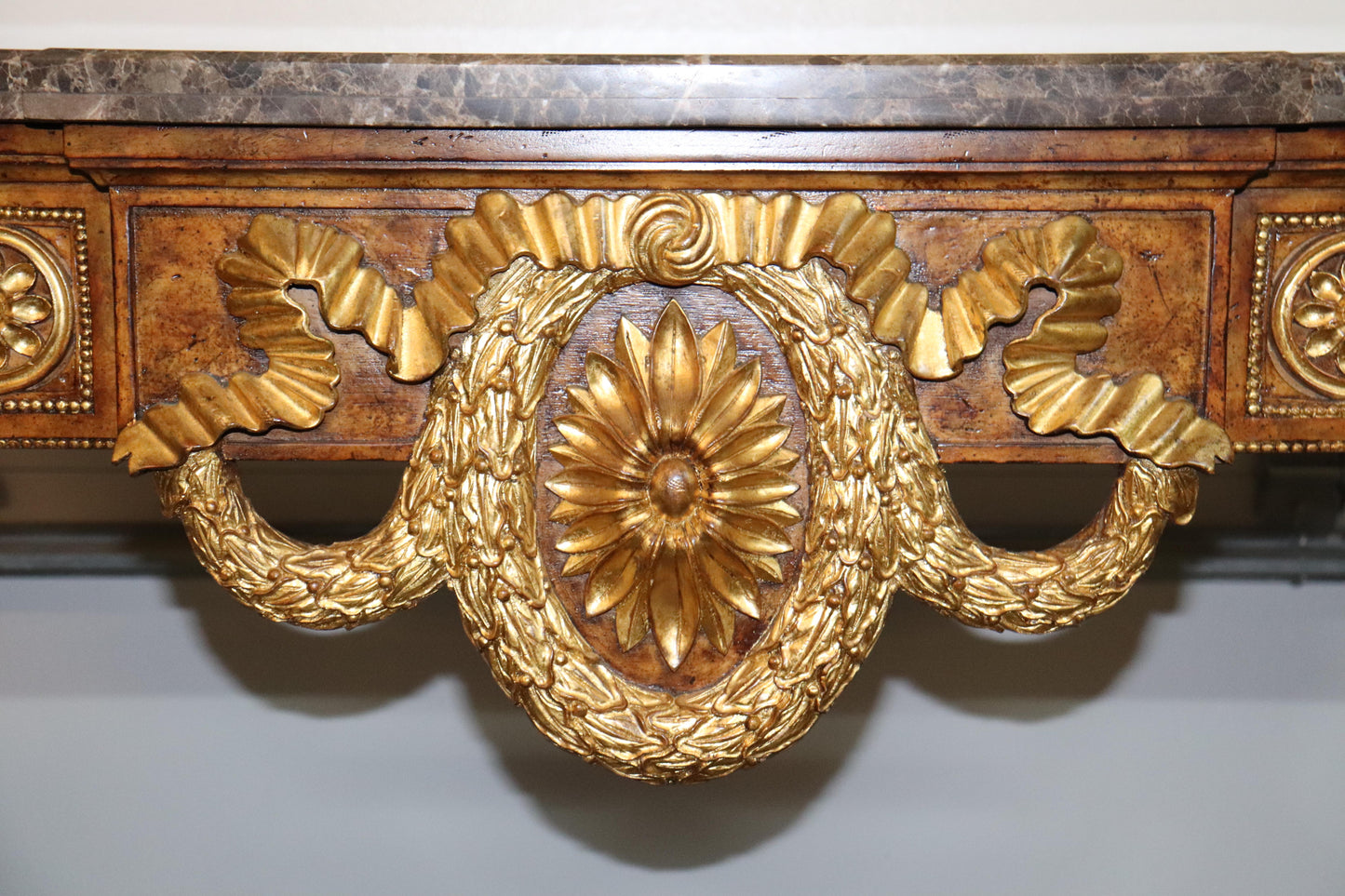 Quality Maitland Smith Varigated Marble Top Gilded Directoire Console Table