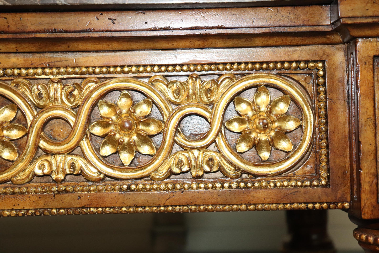 Quality Maitland Smith Varigated Marble Top Gilded Directoire Console Table