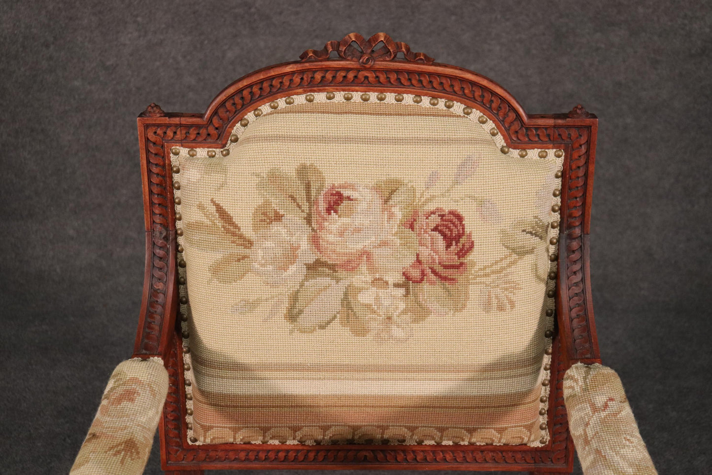 French Louis XVI Needlepoint Fauteuil Armchair in Walnut, circa 1890