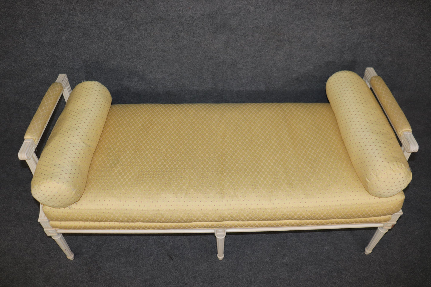 Superb Yellow Upholstered White Painted  French Louis XVI Style Window Bench