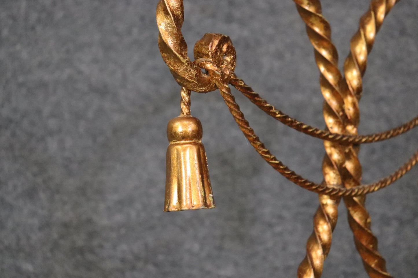 Rare Italian-Made Gilded Wrought Iron Rope Twist and Tassel Style Circa 1950