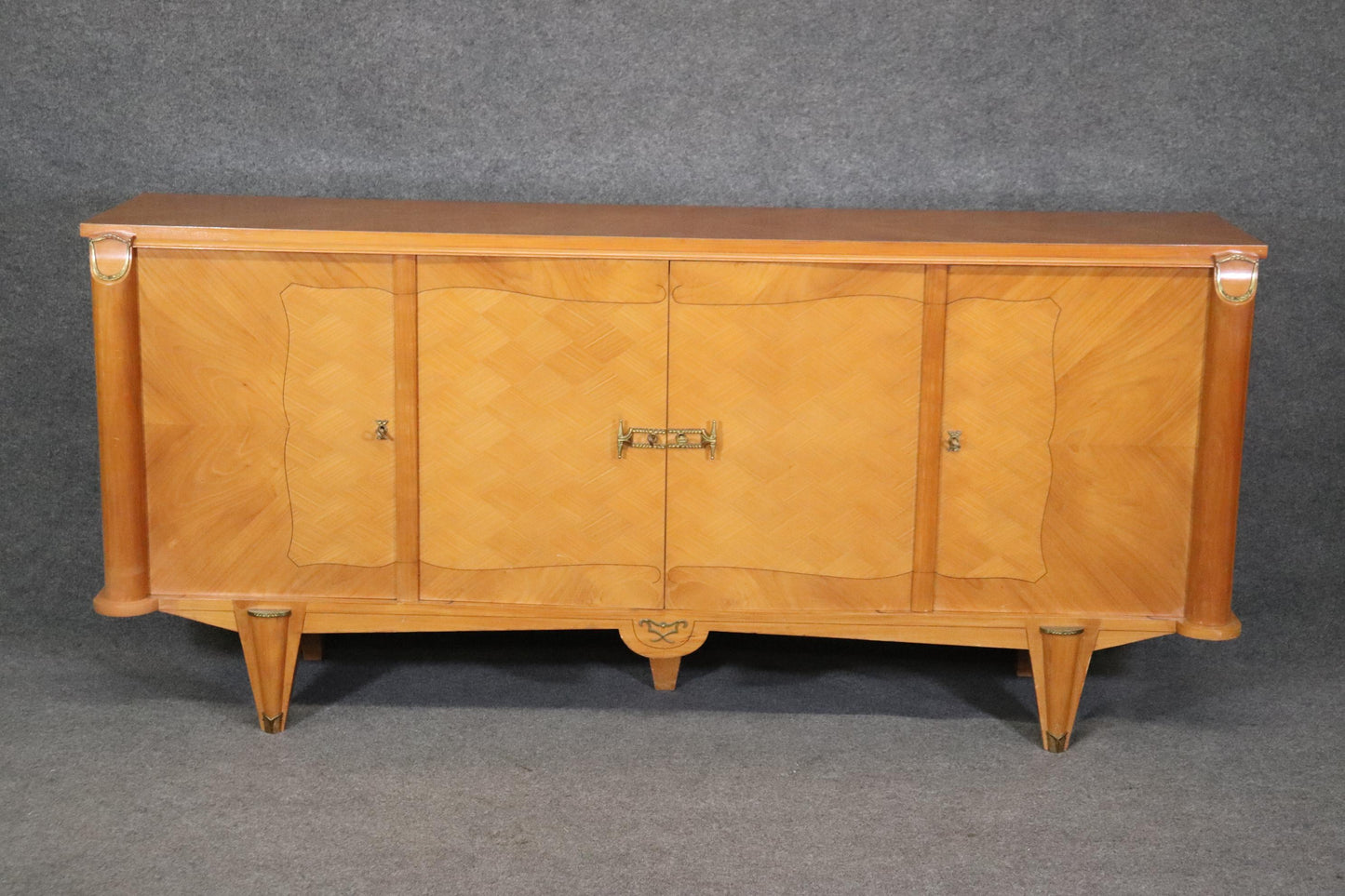 Andre Arbus Style Cherry Marquetry French Art Deco Sideboard Buffet Circa 1940