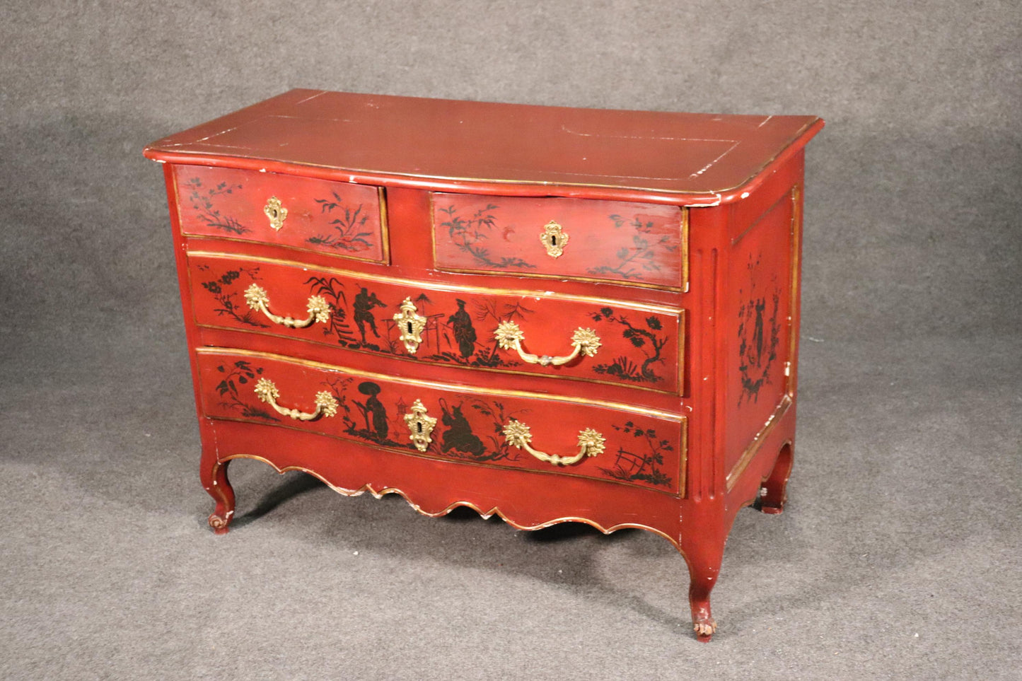 Antique 1820s Era French Louis XV Chinoiserie Paint Decorated Commode Dresser