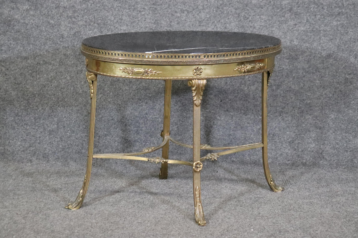 Superb French Louis XV Heavy Gauge Brass or Bronze and Marble Oval Coffee Table